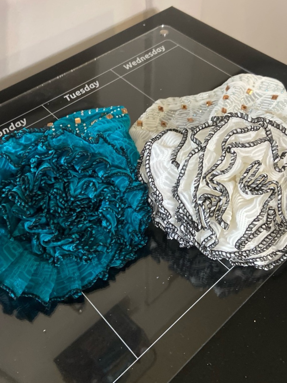 Teal and White Ruffled Hair turban style hats Set - Kids Accessories